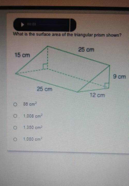 What is the surface area of the triangular prism shown​