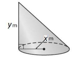 In the polyhedron above x=5 m and y==20 m. The volume of the polyhedron is _____ m3. Round your ans
