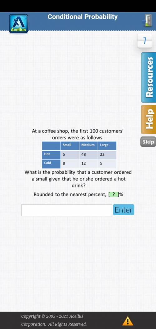 What is the probability a customer ordered a small, given that he or she ordered a hot drink?