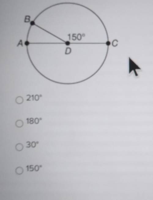 AC is a diameter of D. If m BDC = 150°, what is the measure of AB?

I'm sorry if this doesnt make