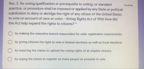 Sec. 2. No voting qualification or prerequisite to voting, or standard

practice, or procedure sha