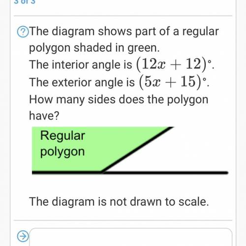 The diagram shows part of a regular polygon shaded in green.

The interior angle is 
(
12
x
+
12
)