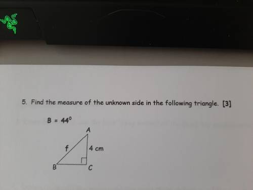 Find the measure of the unknown side in the following triangle.