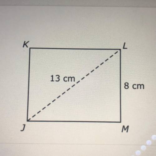 Rectangle JKLM is shown. To the nearest tenth of a centimeter, what is the distance from J to M?