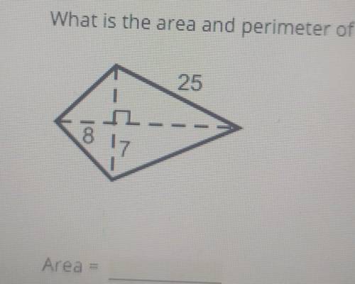 What is the area and perimeter of the kite below? round to the nearest whole number​