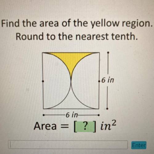 TREN

Find the area of the yellow region.
Round to the nearest tenth.
DO
16 in
6 in
Area = [?] in?