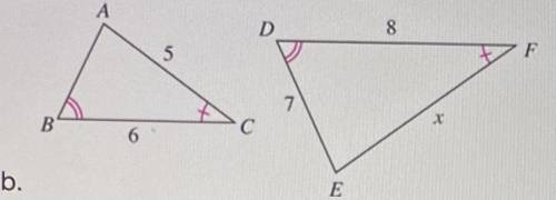 In the following figure, prove that the triangles in each part are similar and find the measure of