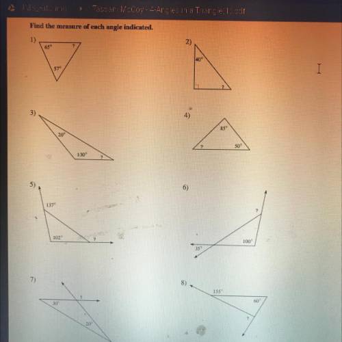 Angles in a Triangle
Find the measure of each angle indicated.