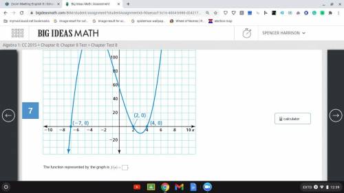 The graph represents a cubic function. Write the function. (-7,0) (2,0), (4,0)