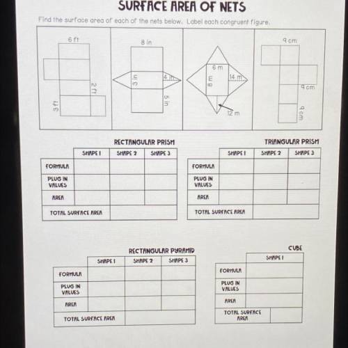Unit: Geometry

Homework 7
Name
Date
Pd
SURFACE AREA OF NETS
Find the surface area of each of the