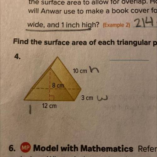 Find the surface area of the triangle prism.