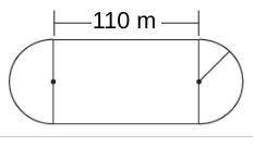 The diagram shows a track composed of a rectangle with a semicircle on each end. The area of the re