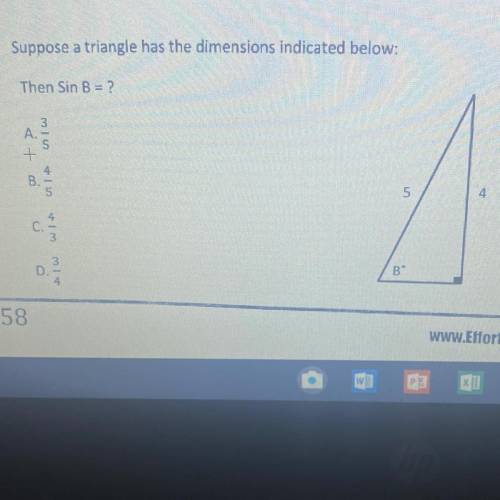 Suppose a triangle has the dimensions indicated below:
Then Sin B = ?