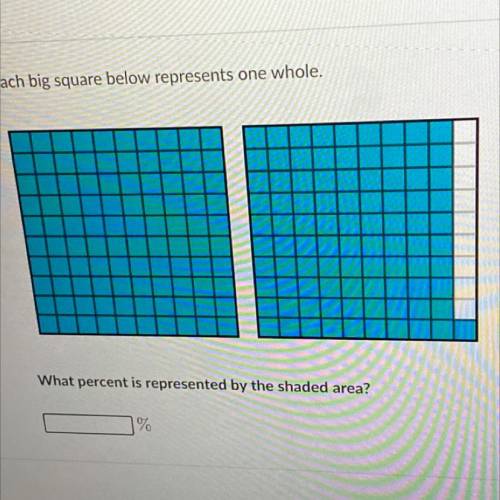 Each big square below represents one whole.

AS
What percent is represented by the shaded area?
￼