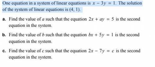 One equation in a system of linear equations is x y − = 3 1. The solution

of the system of linear