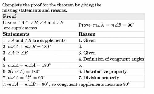 Complete the proof for the theorem by giving the missing statements and reasons.

Answer for state