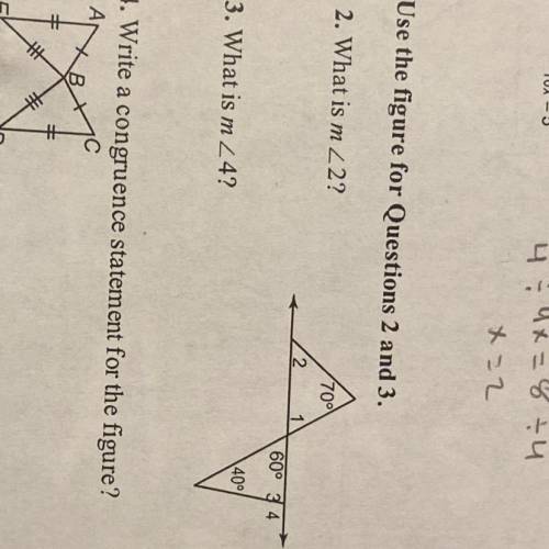 Help due tonight!!
2. What is m < 2?
3. What is m <4?
Plz show work for both