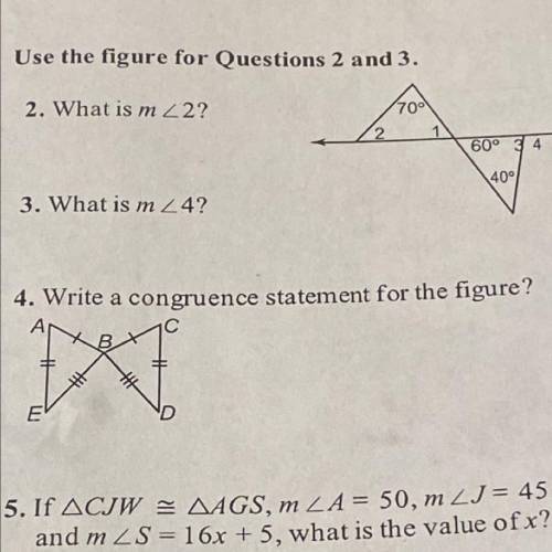 Write a congruence statement for the figure
Number 4
Please show work