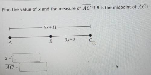 Please help me. find x and AC value ​