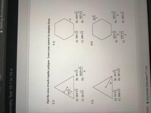 Find the area of each regular polygon. Leave your answer in simplest form.