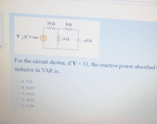 For the circuit shown, V=31,the reactive power absorbed by j4 inductor in VAR is?? plezzzzz​