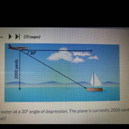 A plane flies above the ocean and sights a boat in the water at a 30° angle of depression. The plan