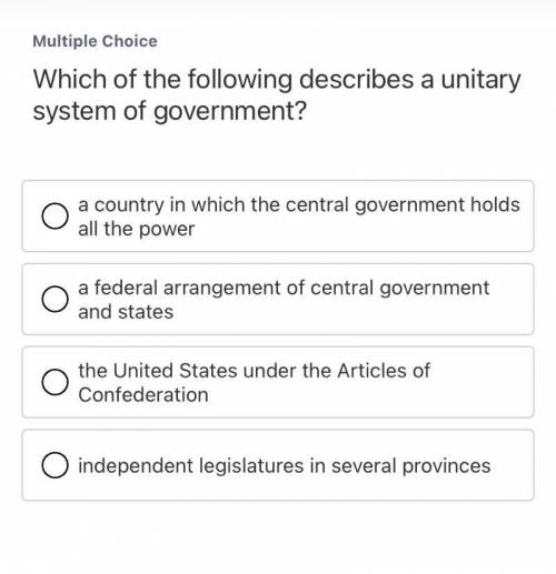 Which of the following describes a unitary system of government