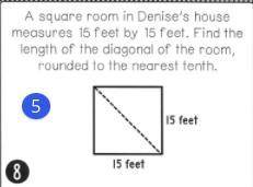 A square room in Denise's house measures 15 feet by 15 feet. Find the length of the diagonal of the