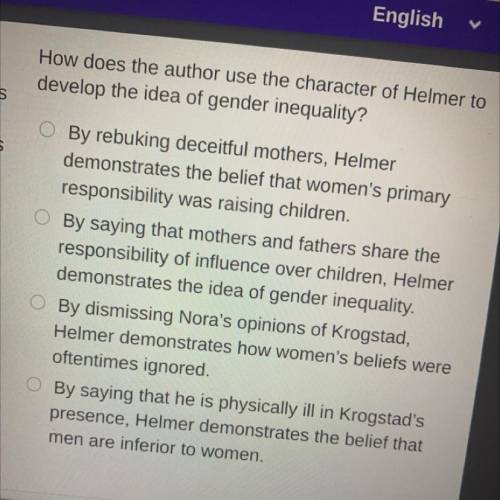 How does the author use the character of Helmer to develop the idea of gender inequality￼?