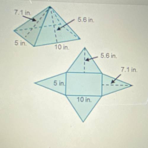 The base of the rectangular pyramid shown has an

area of I Msquare inches
A triangular face with