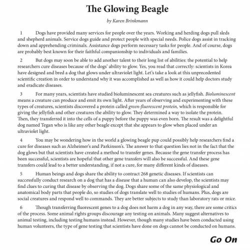 Which sentence from “The Glowing Beagle” best supports the answer to part A?

A “For many years, s