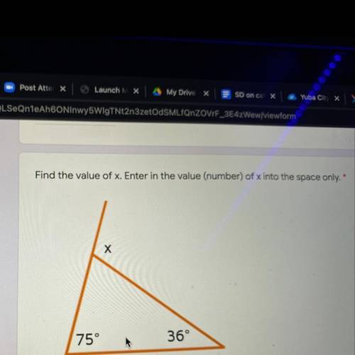 Find the value of x.
75°
36°