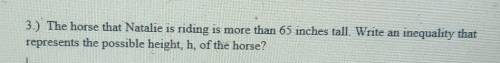3.) The horse that Natalie is riding is more than 65 inches tall. Write an inequality that represen