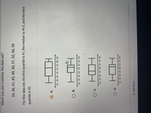 Which box plot matches the date set 34,36,41,45,49,50,51,52,56,59