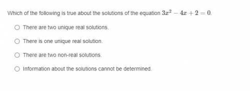 Which of the following is true about the solutions of the equation 3x2−4x+2=0
