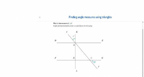 Help pls What is the measure of ∠x

Angles are not necessarily drawn to scale. Given the following