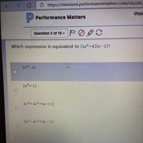 Which expression is equivalent to (2x^2+6)(x-2)?