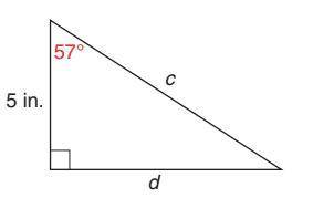 In the figure below, solve for the value of c. c = ______ in. (round to the nearest tenth and do NO