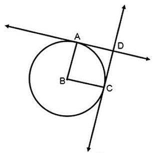 Circle B with tangent AD←→ and tangent DC.←→−

 Arc AC has a measure of 85°.
What is the relations