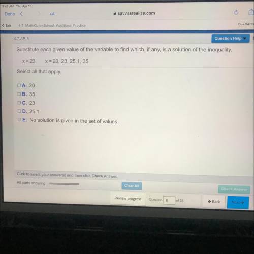 Substitute each given value of the variable to find which, if any, is a solution of the inequality.