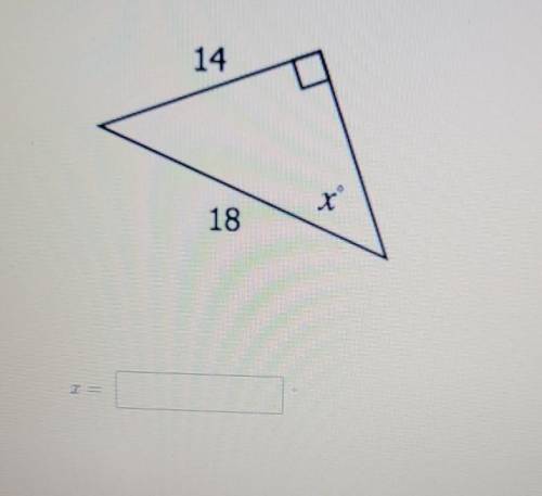 Use an inverse trig function to find the missing angle measure. Round your answer to the nearest te