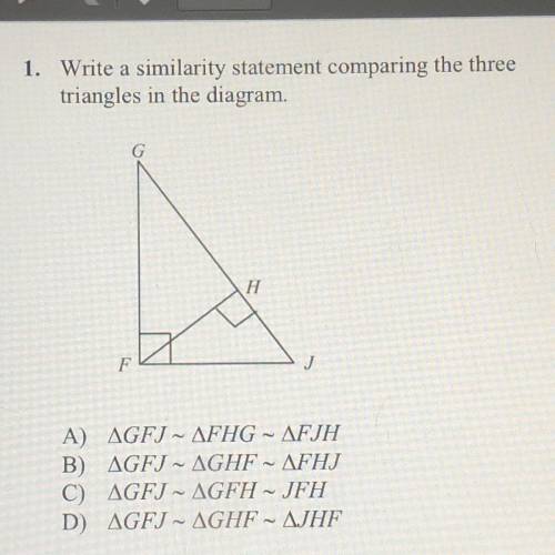 Write a similarity statement comparing the three triangles in the diagram.