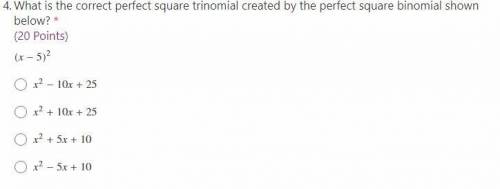 What is the correct perfect square trinomial created by the perfect square binomial shown below?