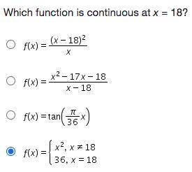 Which function is continuous at x = 18?