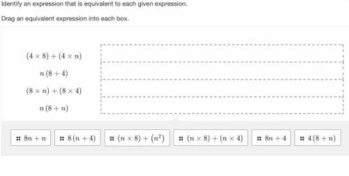 Identify an expression that is equivalent to each given expression.

Drag an equivalent expression