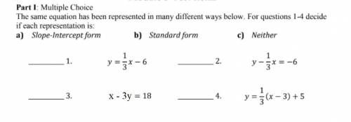 The same equation has been represented in many different ways below for questions 1 through 4