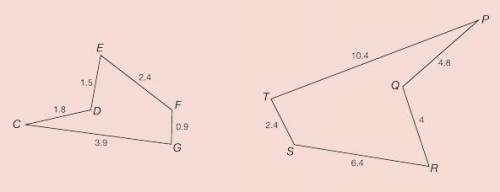 Show that pentagon CDEFG is similar or not similar to pentagon PQRST.

Are the two pentagons simil