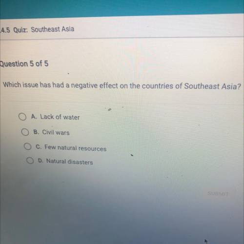 Which issue has had a negative effect on the countries of Southeast Asia?

A. Lack of water
B. Civ