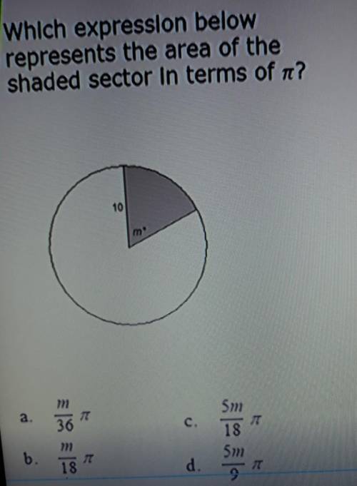 Which expression below represents the area of the shaded sector in terms of pie?​