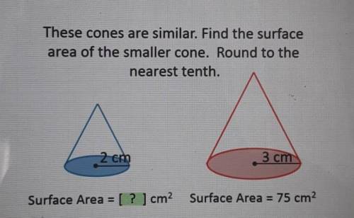 These cones are similar Find the surface area of the smaller cone. Round to the nearest tenth 2 cm
